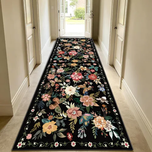 Vista 10 de UKELER Tapete antideslizante para puerta, alfombras de acento modernas para entrada, estilo romántico campestre americano, alfombras de algodón