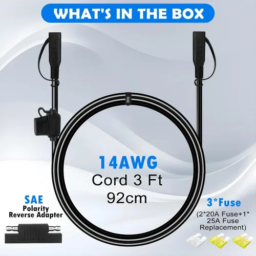 Vista 7 de Cable de extensión SAE a SAE de 3 pies 14 AWG de desconexión rápida, conector SAE/SAE a SAE Cable de extensión resistente