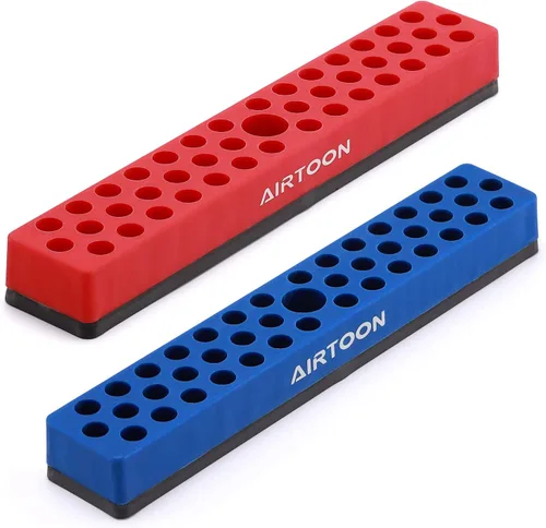 Vista 7 de 2 soportes magnéticos para puntas hexagonales de 1/4 de pulgada, almacenamiento de brocas de 43 agujeros con base magnética fuerte, organizador