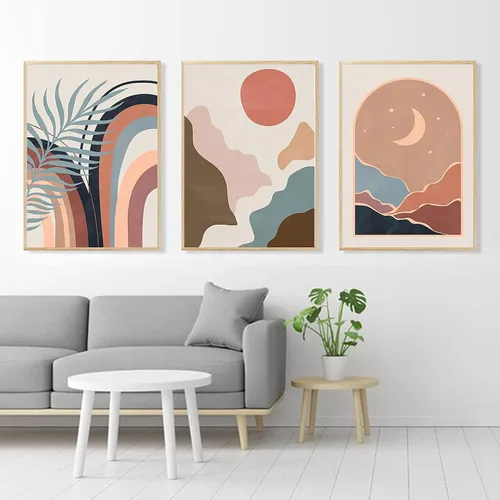 Vista 10 de LLOSEUP Juego de 6 impresiones artísticas bohemias para pared, arte abstracto de mediados de siglo, sin marco, geométrico, moderno, bohemio, arte