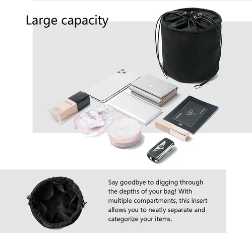 Vista 4 de Organizador de bolso alto para mujer, de lona, redondo, organizador de bolso, bolso organizador redondo para cosméticos, bolsa de maquillaje
