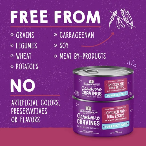 Vista 3 de Stella & Chewy's Carnivore Cravings Purrfect Paté - Alimento húmedo prémium sin granos para gatos, receta de pollo y atún, alto contenido