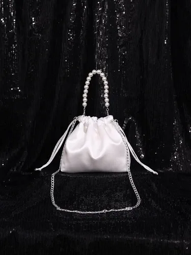 Vista 2 de Verdusa Bolso de noche de satén para mujer, bolso de mano con cordón de perlas