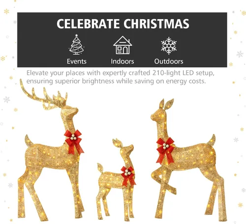 Vista 8 de Jingle Joy Gold – Juego de 3 piezas de ciervos iluminados (set de 5 pies)