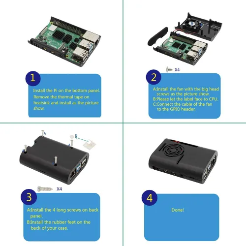 Vista 2 de Funda Raspberry Pi 4 con ventilador de refrigeración y disipador térmico para Pi 4B