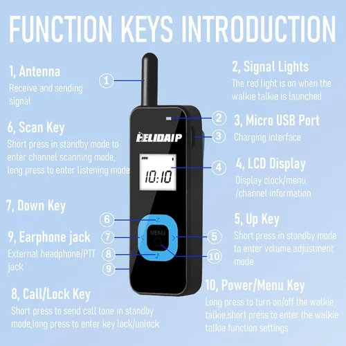 Vista 8 de T-M1 Super Mini Walkie Talkie para adultos, radios portátiles de dos vías con auricular, pequeña radio de 2 vías para restaurante, lugar de trabajo