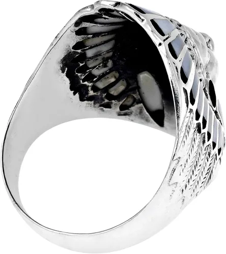 Vista 2 de Anillo de plata de ley 925 de AeraVida Nativo Americano y Onyx Negro de Imitación