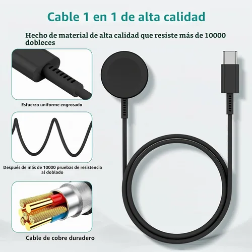 Vista 5 de Cargador de Apple Watch mejorado, cargador rápido magnético, adaptador de enchufe USB C con cable de carga rápida inalámbrico portátil de 3 pies