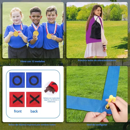 Vista 6 de CWLAKON Juego de Lanzamiento de Pufs Gigante al Aire Libre Tic Tac Toe para Niños, Adultos y Familia, Gran Juego de Patio al Aire Libre para Césped