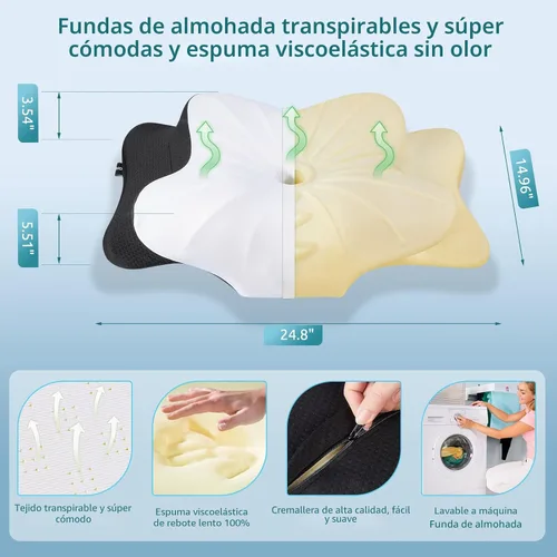 Vista 6 de DONAMA - Almohada cervical ortopédica para alivio de dolor del cuello, espuma viscoelástica contorneada, soporte ergonómico para dormir de lado