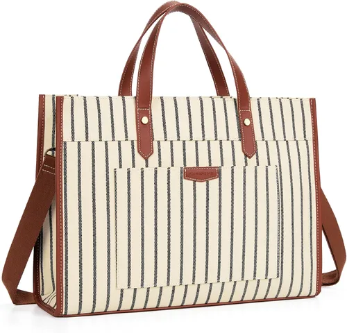 Vista 9 de Missnine Bolsa de lona para laptop de 15.6 pulgadas, bolsa de hombro de trabajo, maletín casual para viajes, oficina, universidad