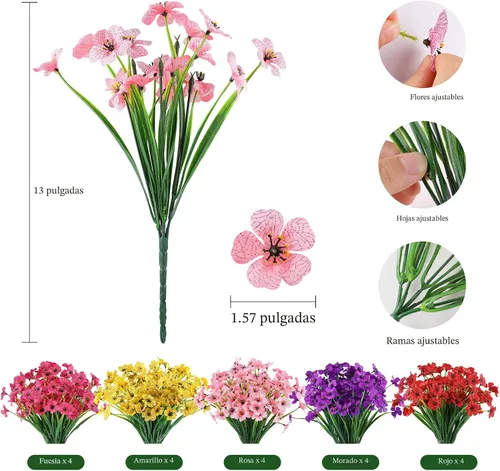 Vista 8 de AmyHomie 20 paquetes de flores artificiales para exteriores, resistentes a los rayos ultravioleta, no se decoloran, plantas de plástico, decoración