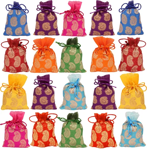 Vista 11 de Touchstone Preciosas bolsas de regalo reutilizables, respetuosas con el medio ambiente, brocado de cachemira con cordón grande para cumpleaños