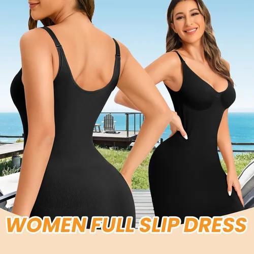 Vista 5 de Faja moldeadora para debajo de los vestidos, vestido de mujer, moldeador de cuerpo, control de barriga, deslizamiento completo, adelgazante, sin