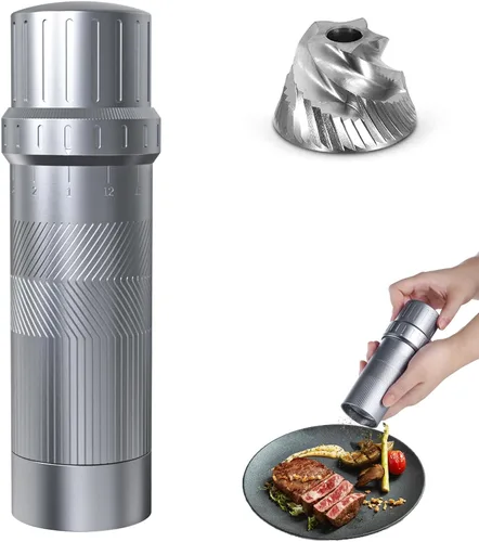 Vista 9 de Luvan Molinillo de Pimienta, Molinillo Manual de Pimienta de Aluminio Resistente, Molinillo de Pimienta de Grado Profesional con Cuchilla de Acero