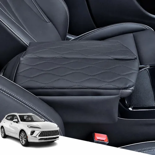 Vista 64 de Great-luck Funda de cuero para consola central, almohadilla para reposabrazos, accesorios de cubierta de caja (costuras rojas) para BMW X1 2023 2024