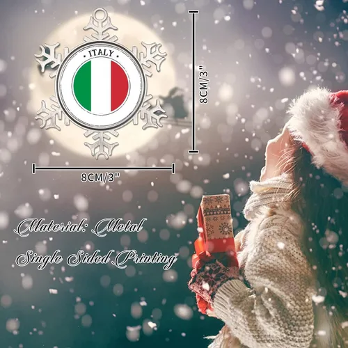 Vista 2 de Adornos de decoración de árbol de Italia, bandera de Italia, adornos de copo de nieve de metal, regalo de Navidad, bandera nacional, recuerdo