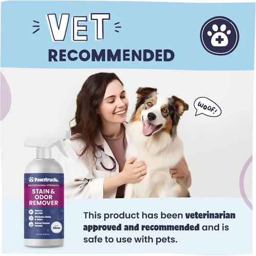 Vista 7 de Pawstruck Eliminador de manchas y olores de mascotas de fuerza profesional, solución de limpieza enzimática natural para perros y gatos, eliminador