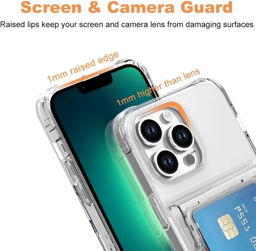 Vista 4 de Funda tipo cartera para iPhone 13 Pro Max con 3 ranuras para tarjetas de crédito, a prueba de golpes, híbrida, resistente, transparente Cubierta