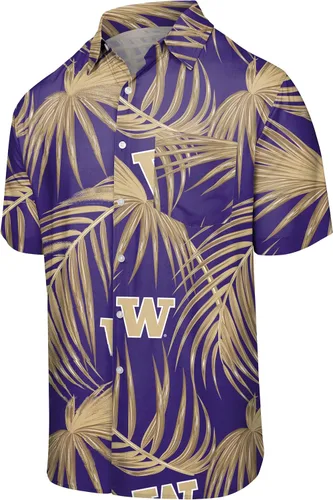 Vista 15 de FOCO NCAA Mens NCAA College Team Logo Floral Tropical Hawaiian Button Up Shirt