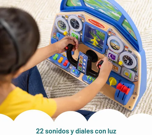 Vista 2 de Melissa & Doug - Tablero interactivo de piloto de jet, cabina de simulación de avión con volante de pilotaje, luces, sonidos, botones e