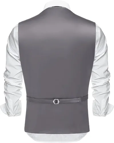 Vista 5 de COOFANDY Chaleco de traje de negocios para hombre, chaleco de vestir casual, chaleco ajustado