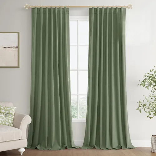 Vista 39 de Joywell - 2 cortinas de lino 100% opacas, con bolsillo para cortinero, trabilla trasera, cinta para ganchos y anillas con clip, con aislamiento