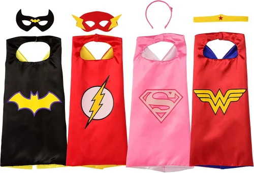 Vista 8 de Rubies Juego de capa de superhéroe exclusivo de Amazon con licencia oficial de DC Comics, surtido de 4 capas, 3 máscaras y 1 pieza en el pecho