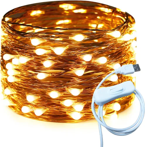 Vista 16 de RUICHEN Alambre de cobre de 33 pies, 100 luces LED USB con interruptor de encendido/apagado, verde