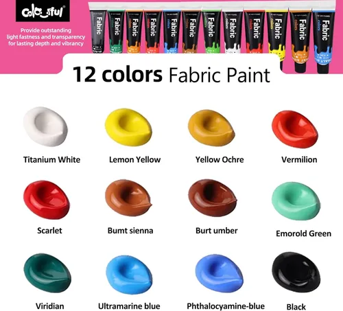 Vista 8 de Colorful Juego de Pintura de Tela para Ropa de 12 Colores - Kit de Pintura Textil Permanente para Zapatos, Lienzo - Juego de Pintura Antideslizante
