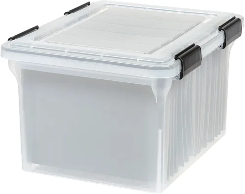 Vista 15 de IRIS USA 3-Pack 35 Qt. Letter/Legal File Box with Lid, Clear/Blue Transparente/azul