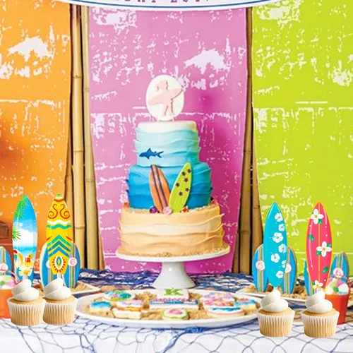 Vista 8 de 36 decoraciones para cupcakes para tablas de surf, piscina, decoración de fiesta de cumpleaños, playa, tabla de surf, decoración de cupcakes