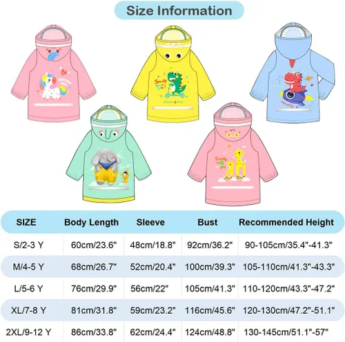 Vista 6 de Chubasqueros para niños, impermeable 3D, con dibujos animados, poncho para niñas y niños de 2 a 12 años