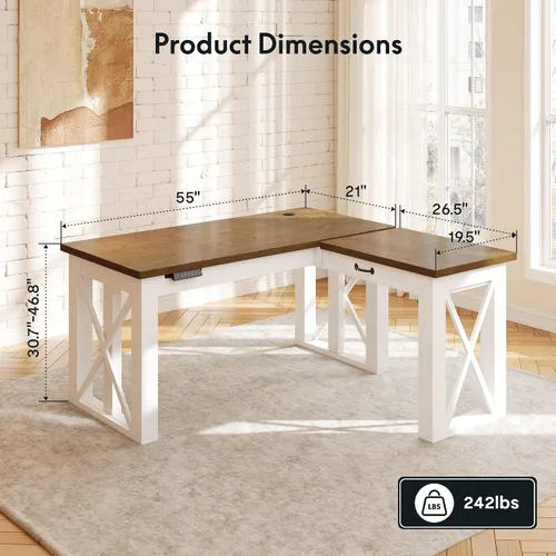 Vista 2 de FLEXISPOT Escritorio ejecutivo de pie en forma de L de 55 x 48 pulgadas con Cereza