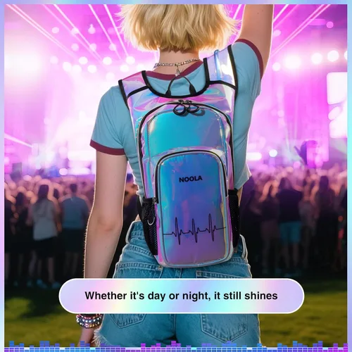 Vista 8 de NOOLA Mochila de hidratación rave, mochila de agua con vejiga de agua de 2 L, accesorios esenciales para festivales para mujeres y hombres