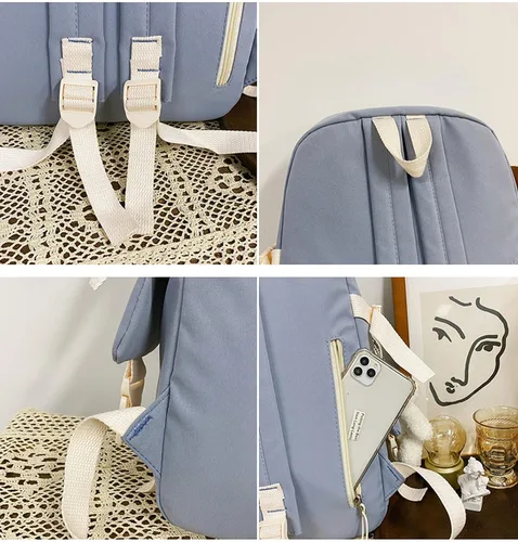 Vista 5 de HUAFOOK Mochila Kawaii con Pin Kawaii Lindos Accesorios, Mochila Kawaii Niña Bonita Mochila Estética, Beige, Mochilas Daypack