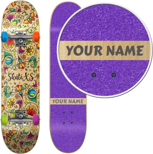 Vista 3 de Patineta de calle con flores para principiantes de SkateXS