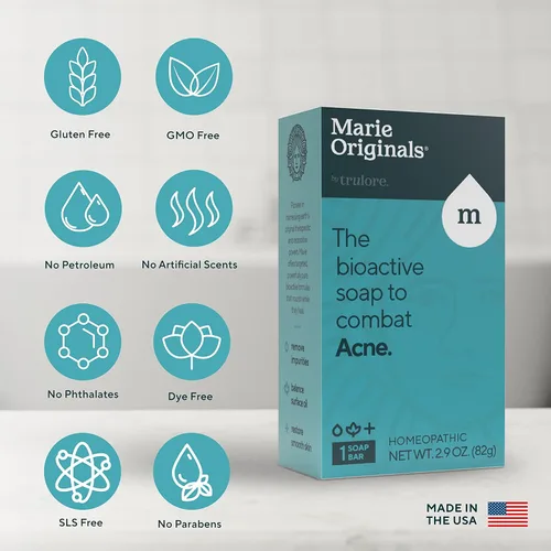 Vista 5 de Marie Originals Limpiador de jabón en barra de acné para cara y cuerpo Tratamiento del acné con arcilla de bentonita, salvado de avena orgánico