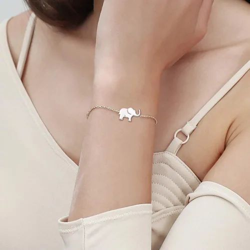 Vista 4 de FANCIME Lucky Elephant Bracelet 925 Sterling Silver High Polished Mini Small Elephant Charm Family Link Bracelet Jewelry Birthday Gifts For Women