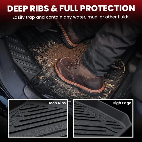 Vista 3 de LASFIT - Tapete de elastómero termoplástico para piso y maletero de automóvil, ajuste personalizado para todo tipo de clima, 1ª y 2ª fila, negro,