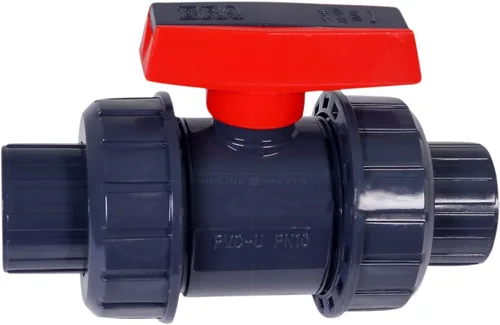 Vista 2 de Midline Valve Válvula de bola de unión verdadera de PVC resistente Manija rosa 1" FIP/Conexiones solvente Plástico gris (482UT100)