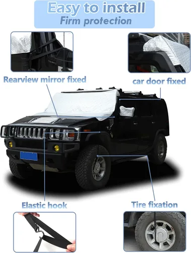 Vista 5 de CHEAYAR Cubierta de parabrisas compatible con Hummer H2 2003-2007, para hielo y nieve, hielo, rayos UV y escarcha, protector de espejo, resistente