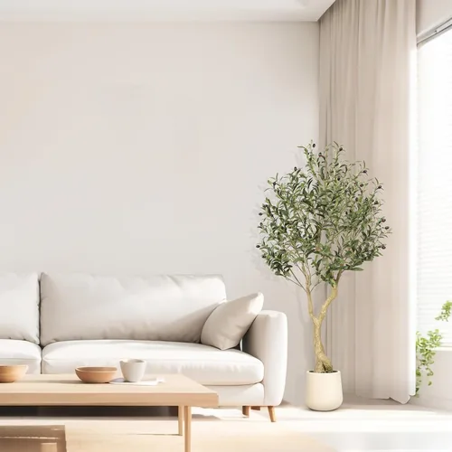 Vista 2 de Realead - Olivos artificiales de 5 pies para interiores con maceta blanca alta exquisita