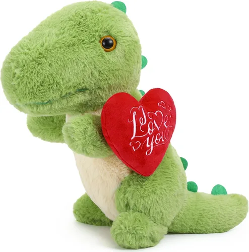 Vista 7 de Syhood Dinosaurio de peluche Love You de 12 pulgadas con corazón rojo, lindos animales de peluche para novia, juguetes de peluche de dinosaurio azul