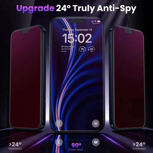 Vista 4 de WSKEN Protector de pantalla de privacidad mate para iPhone 17 Pro Max, protección ocular de vidrio templado inastillable para 17 Pro Max, 2