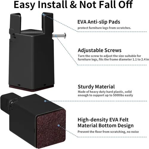 Vista 3 de Elevadores ajustables de muebles de 4 pulgadas con abrazadera de tornillo extraíble, se adapta a diámetros de 1.1 a 2.4 pulgadas, elevadores