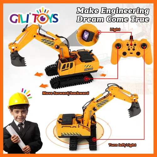 Vista 4 de RC Toys Construction Excavator Car: regalo de cumpleaños para niños y niñas de 4, 5, 6, 7, 8, 9 años o más, juego de vehículos de arena para niños