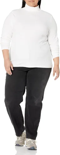 Vista 8 de Tienda Essentials Camiseta de cuello alto de punto acanalado de manga larga para mujer (disponible en tallas grandes), paquete de 2
