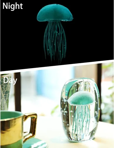 Vista 2 de Bdor Figura de medusa de vidrio, arte soplado a mano, pisapapeles que brilla en la oscuridad, ornamento marino, regalo para decoración del hogar