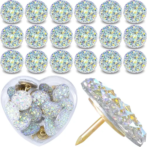 Vista 8 de PAGOW 20 tachuelas para pulgares decorativos con diamantes de imitación de cabeza redonda jumbo, brillantes de cristal, brillantes, brillantes